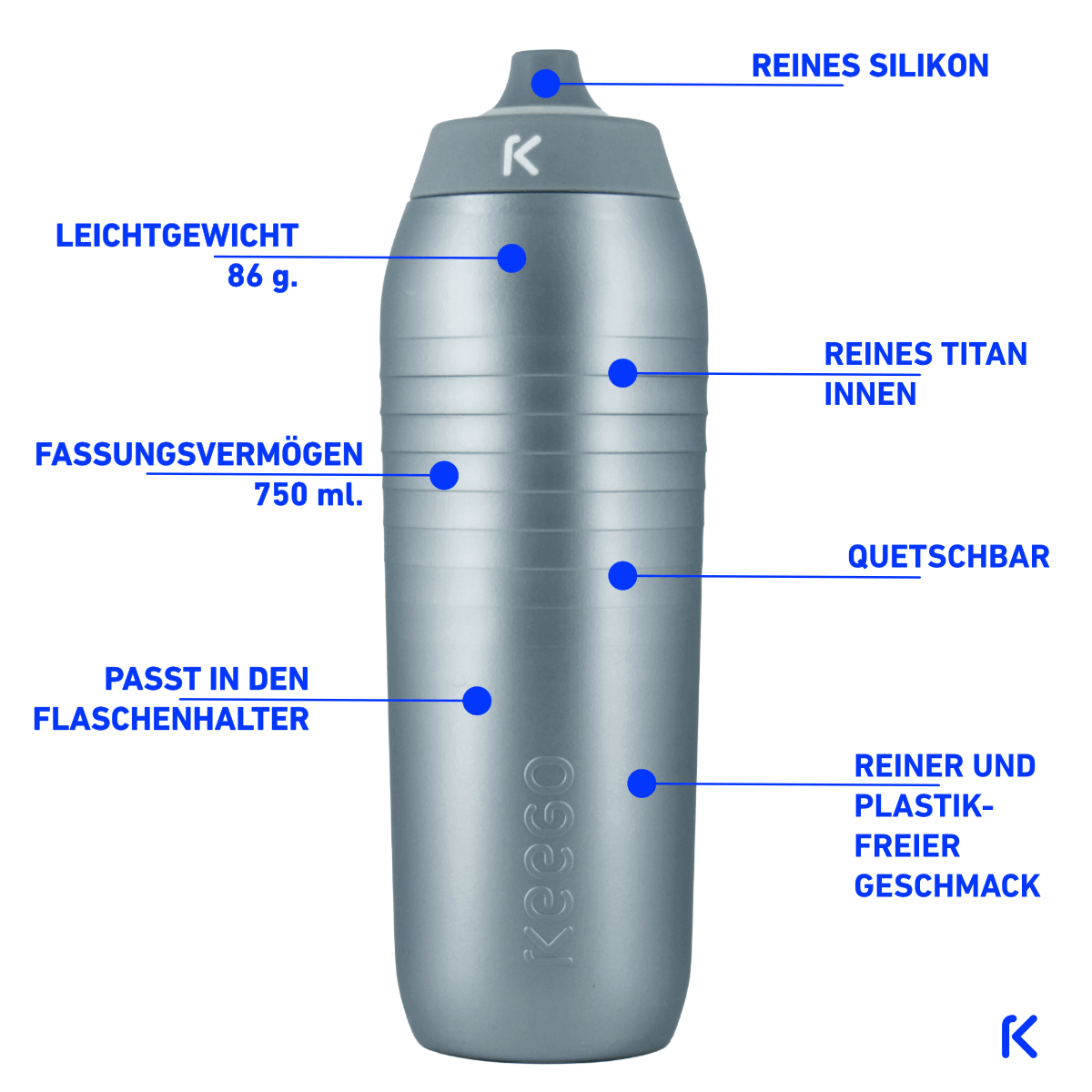 KEEGO 04 Water Bottle - Titanium Drink Bottle Elastic Silver Stardust  (Stage 04)